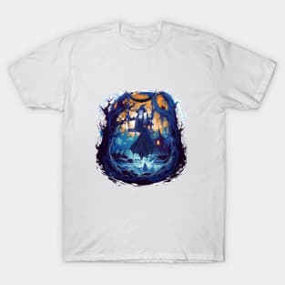 Moon swing witch Halloween design by Renee Lavoie T-Shirt